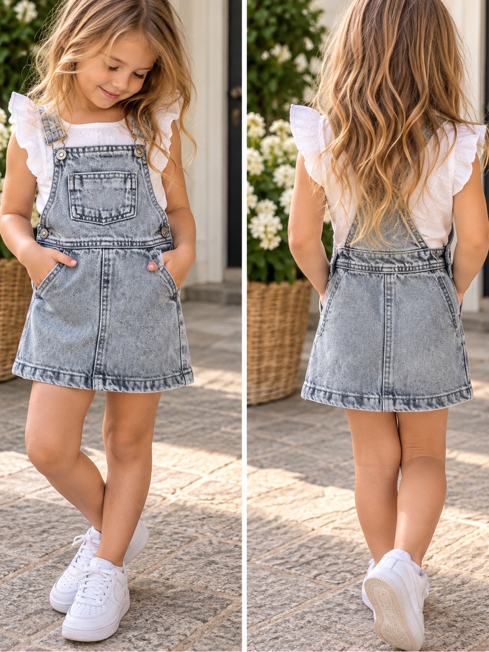 Mango Kids Girls 3–4Y Gray Denim Pinafore Overall Dress Acid Wash Jumper
